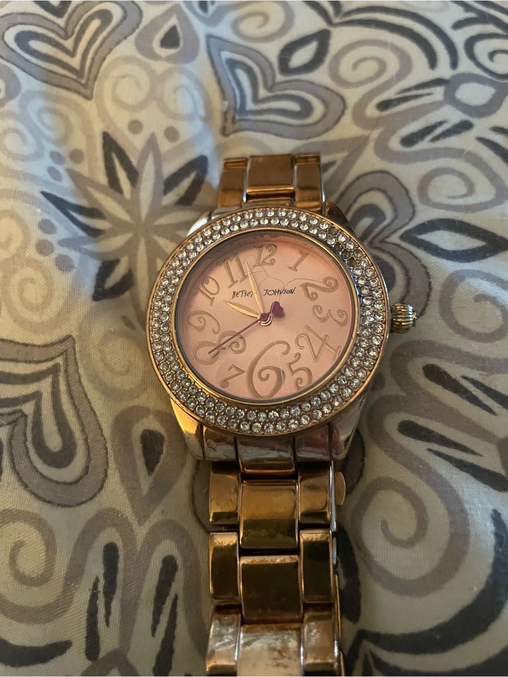 Betsey Johnson Rose Gold Tone Watch with Pink Dial and Crystal Bezel - Picture 1 of 5
